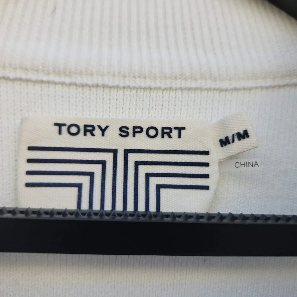 Tory Sport by Tory Burch Blue and White Preppy Colorblock Sweater - Picture 7 of 8